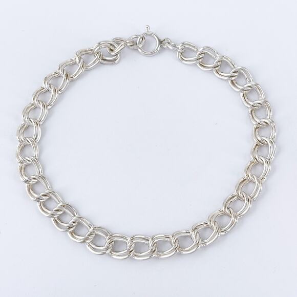 Vintage Sterling Silver 925 Double Chain Charm Bracelet 7.5" - Picture 2 of 5